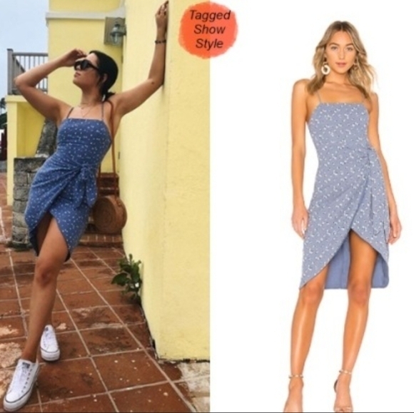 Majorelle “Anna”‎ Blue Ditsy Mini Faux Wrap Womens Boho Floral Linen Dress - Picture 1 of 10